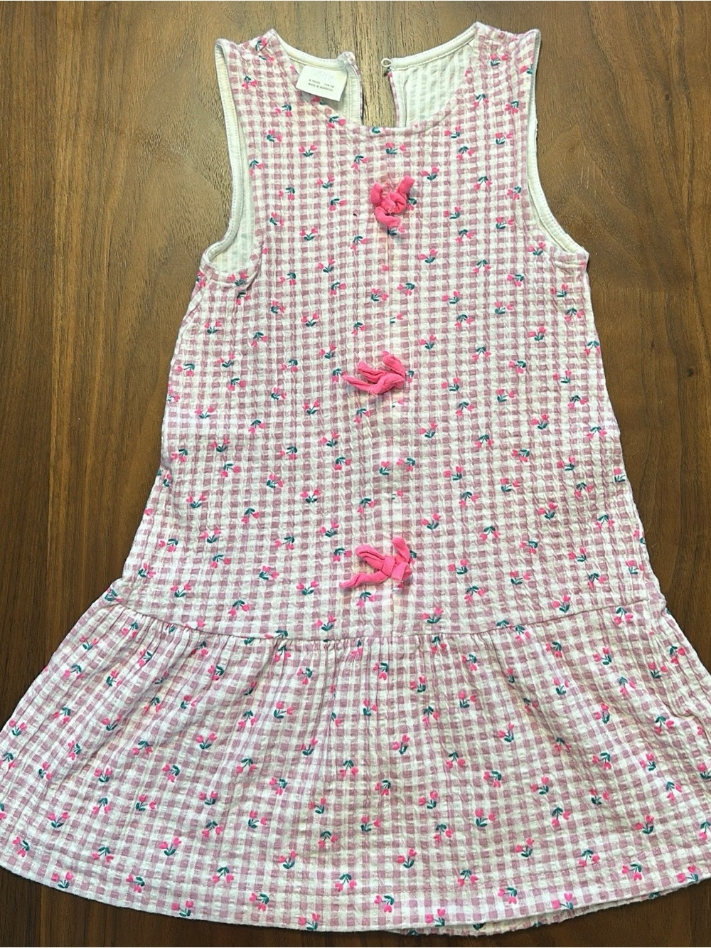 Zara Pink Gingham Floral Sleeveless Dress